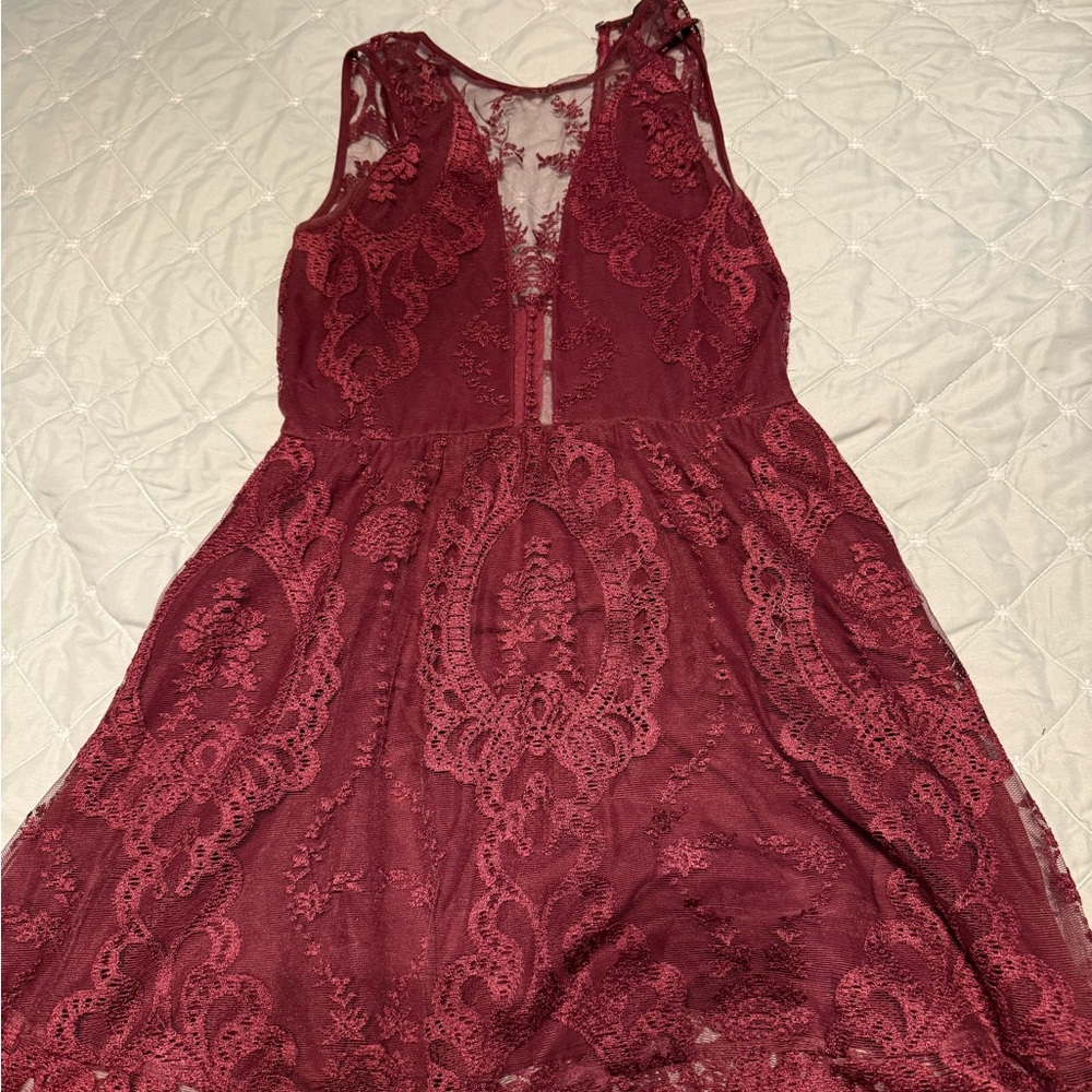 For Love And Lemons Burgundy Lace Backless Dress